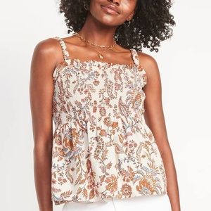Smocked Floral Scrunch Tank